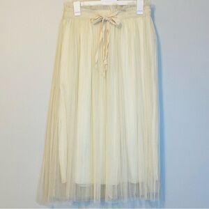 Double Zero Elegant Cream Tulle Midi Skirt with Double Ties